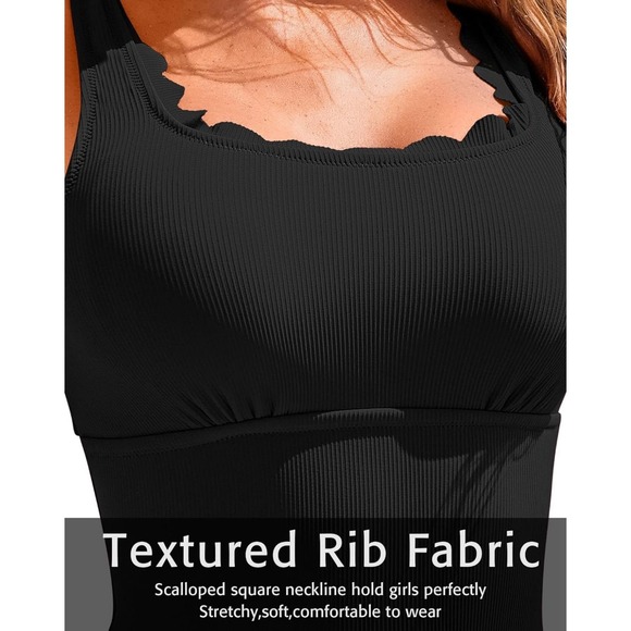 Charmo Womens Scalloped Ribbed One Piece Swimsuit,‎ Small - Picture 4 of 9